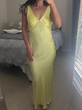 Rumored Sunset Strip Yellow Satin Maxi Slip Dress
